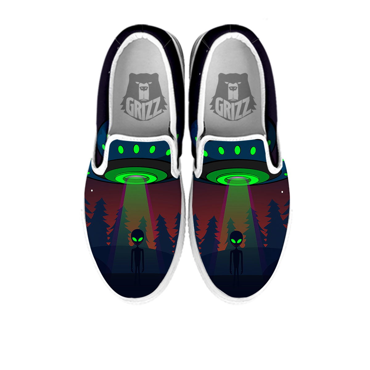Alien Invasion On Earth Print White Slip On Shoes-grizzshop