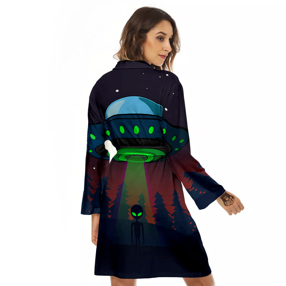 Alien Invasion On Earth Print Women's Robe-grizzshop