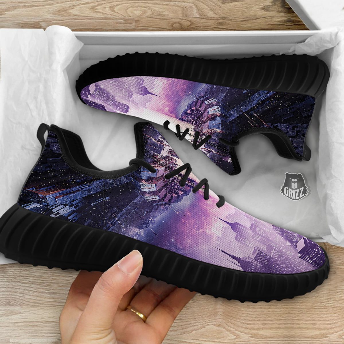 Alien Invasion Print Black Walking Shoes-grizzshop