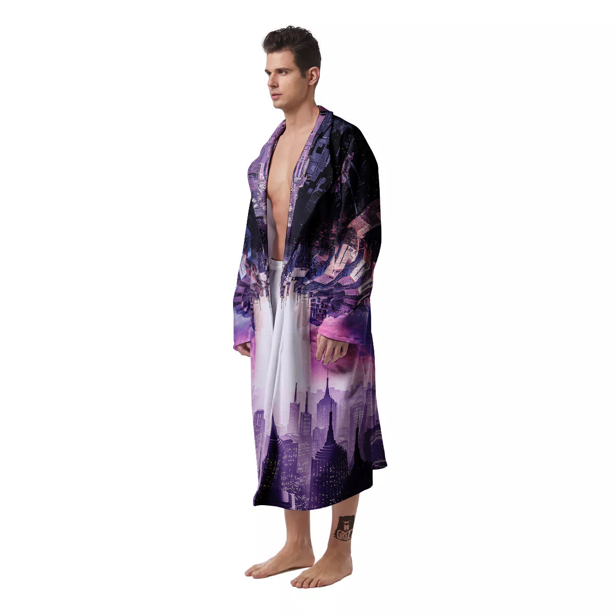 Alien Invasion Print Men's Robe-grizzshop
