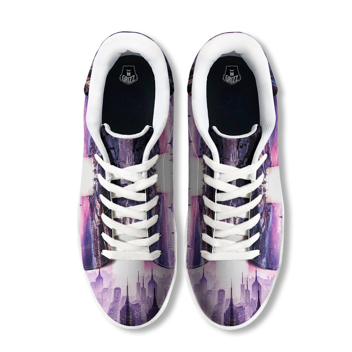 Alien Invasion Print White Low Top Sneakers-grizzshop