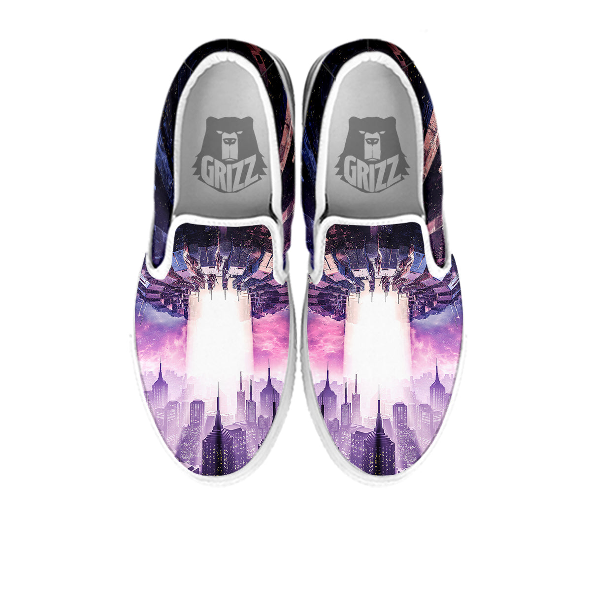 Alien Invasion Print White Slip On Shoes-grizzshop