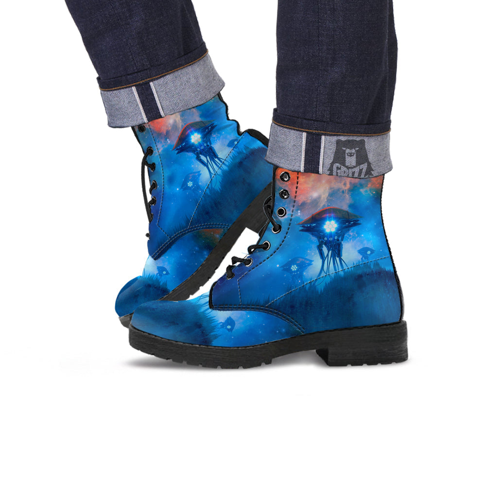 Alien Machines Print Leather Boots-grizzshop