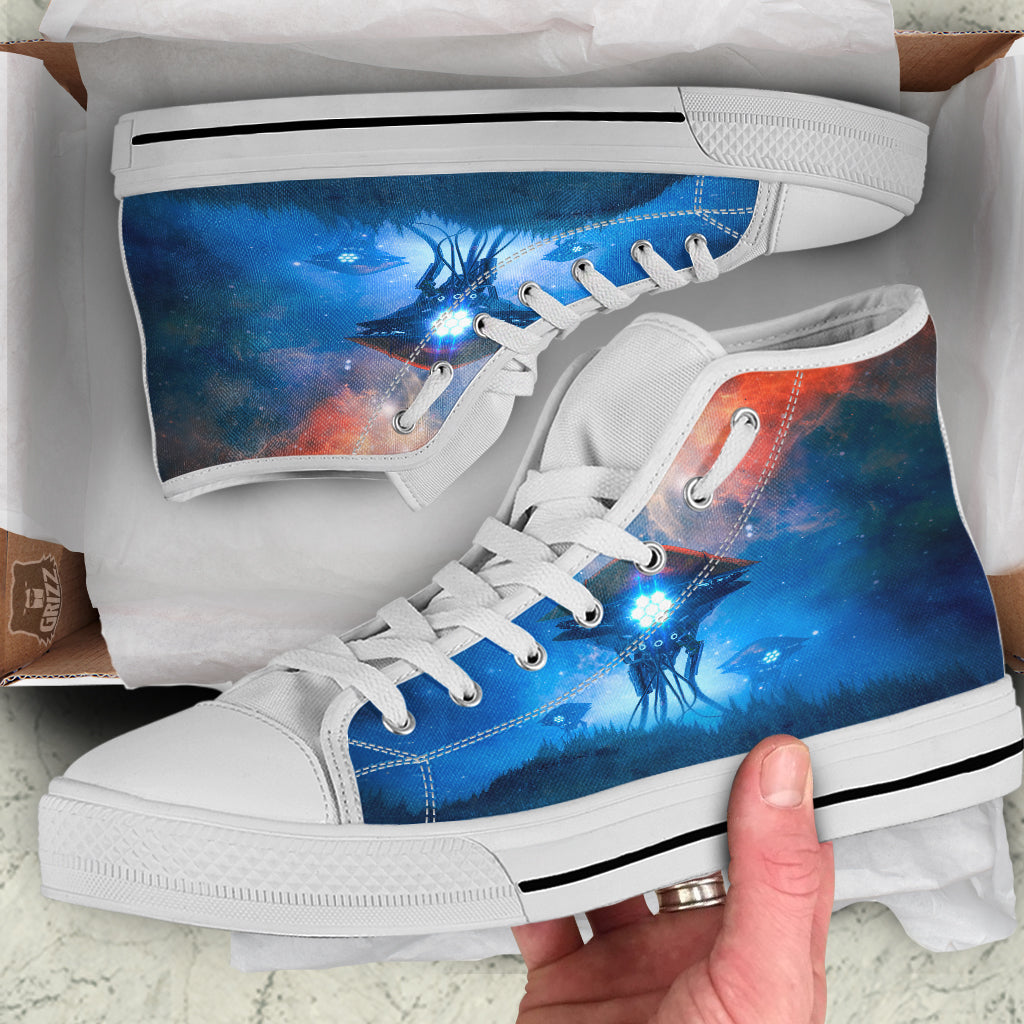 Alien Machines Print White High Top Shoes-grizzshop