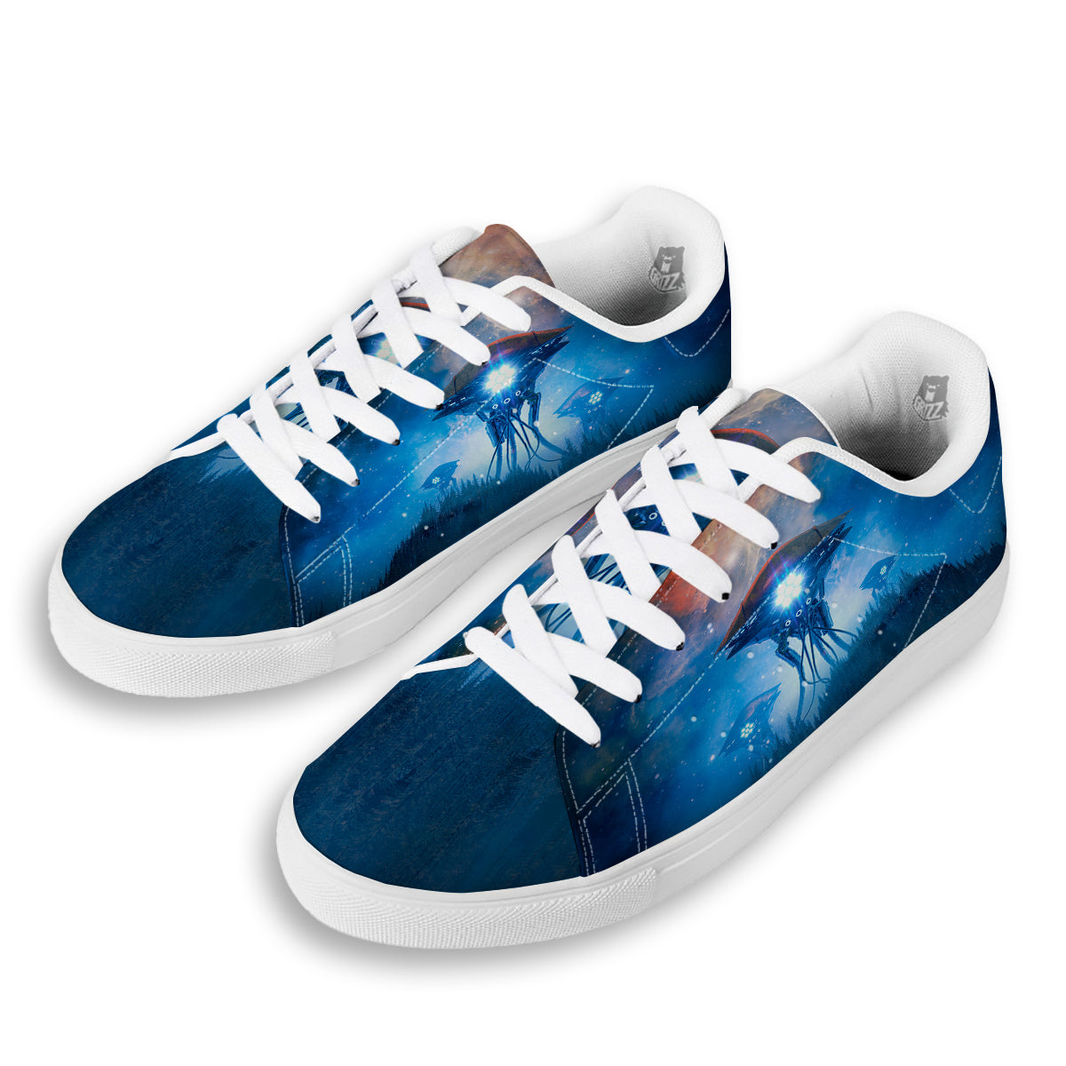 Alien Machines Print White Low Top Sneakers-grizzshop