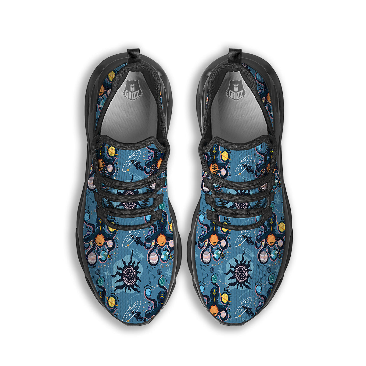 Alien On Planets Print Pattern Black Running Shoes-grizzshop