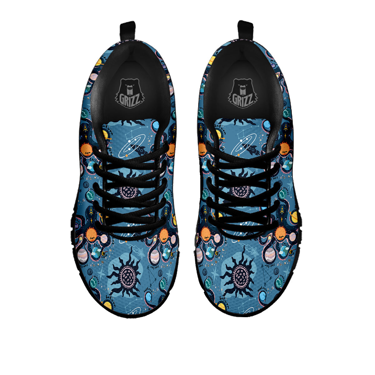 Alien On Planets Print Pattern Black Sneaker-grizzshop