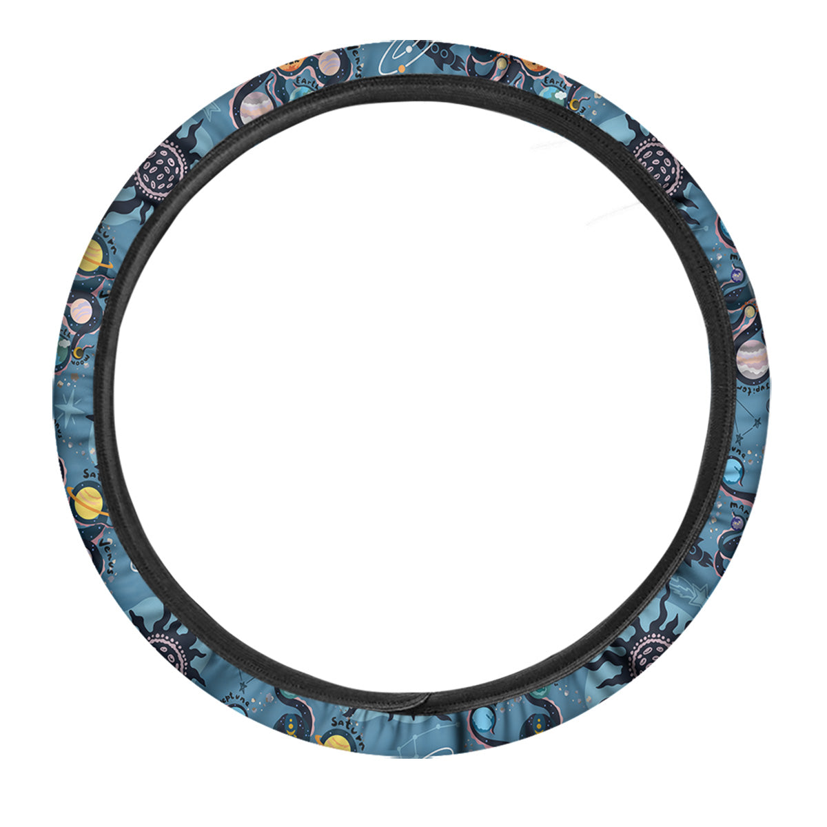 Alien On Planets Print Pattern Car Steering Wheel Cover-grizzshop