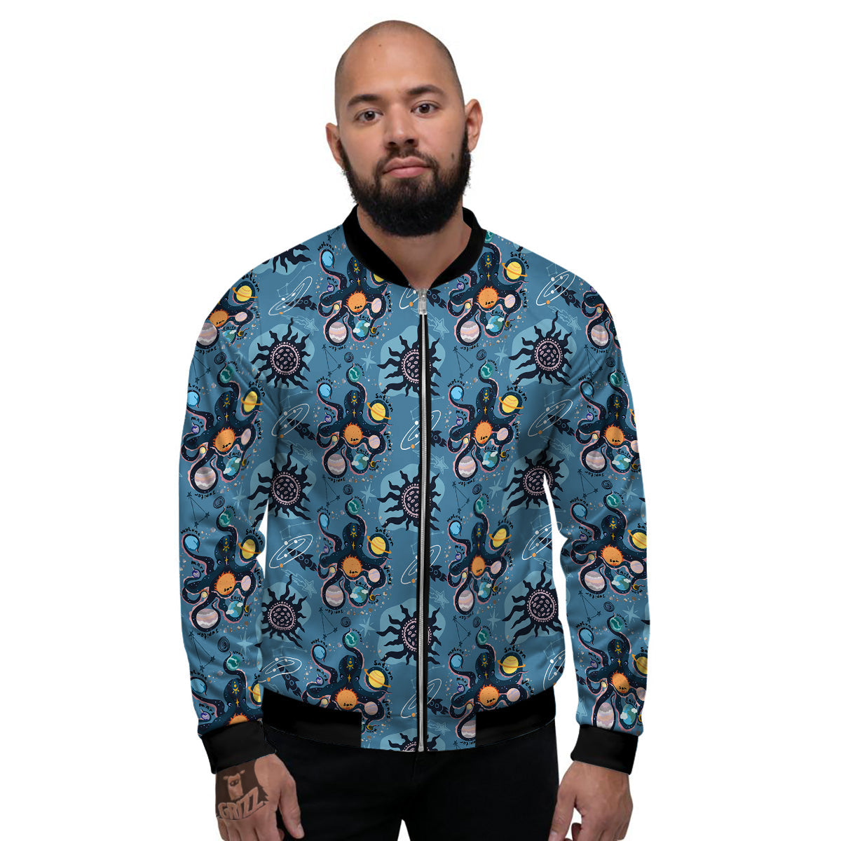 Alien On Planets Print Pattern Men's Bomber Jacket-grizzshop