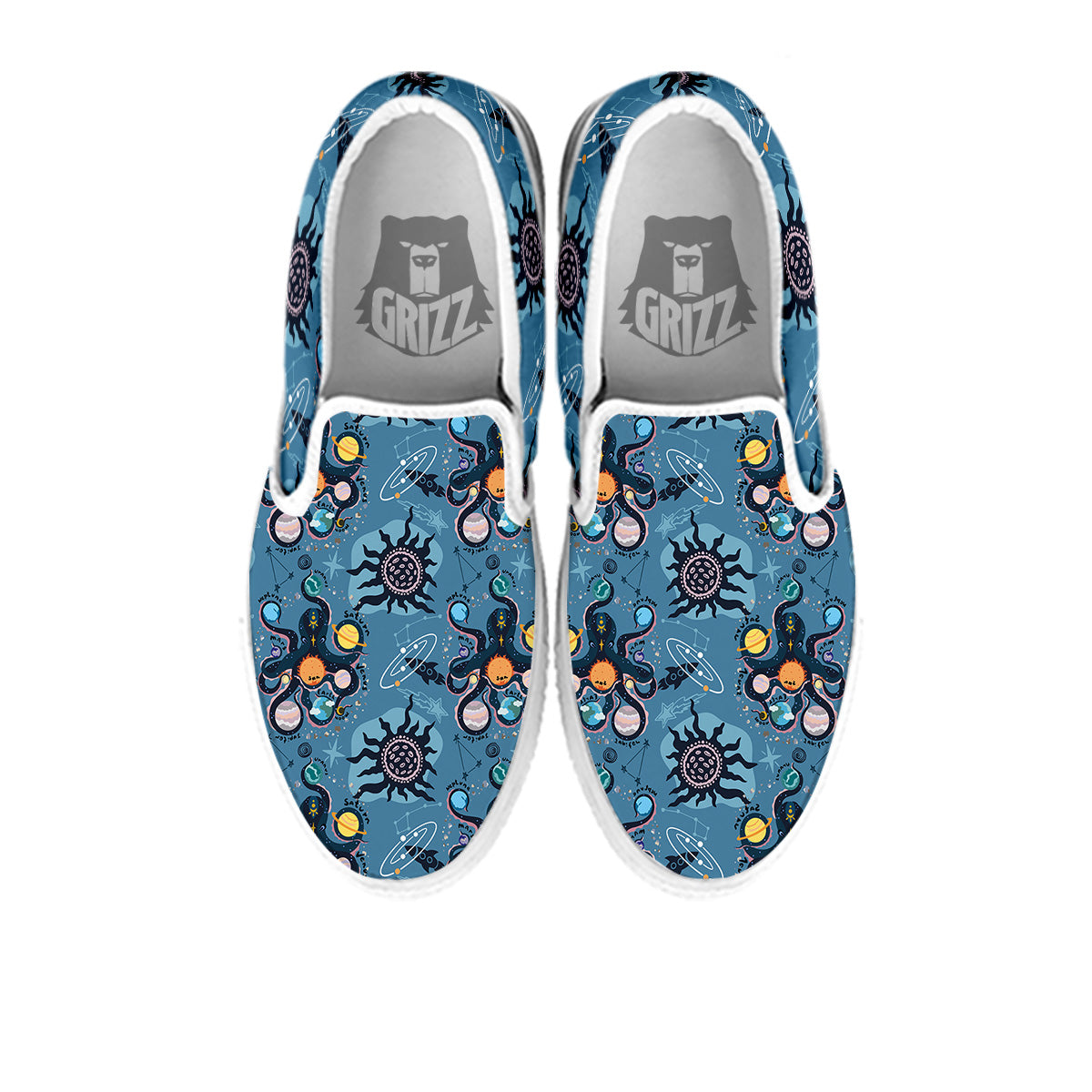 Alien On Planets Print Pattern White Slip On Shoes-grizzshop