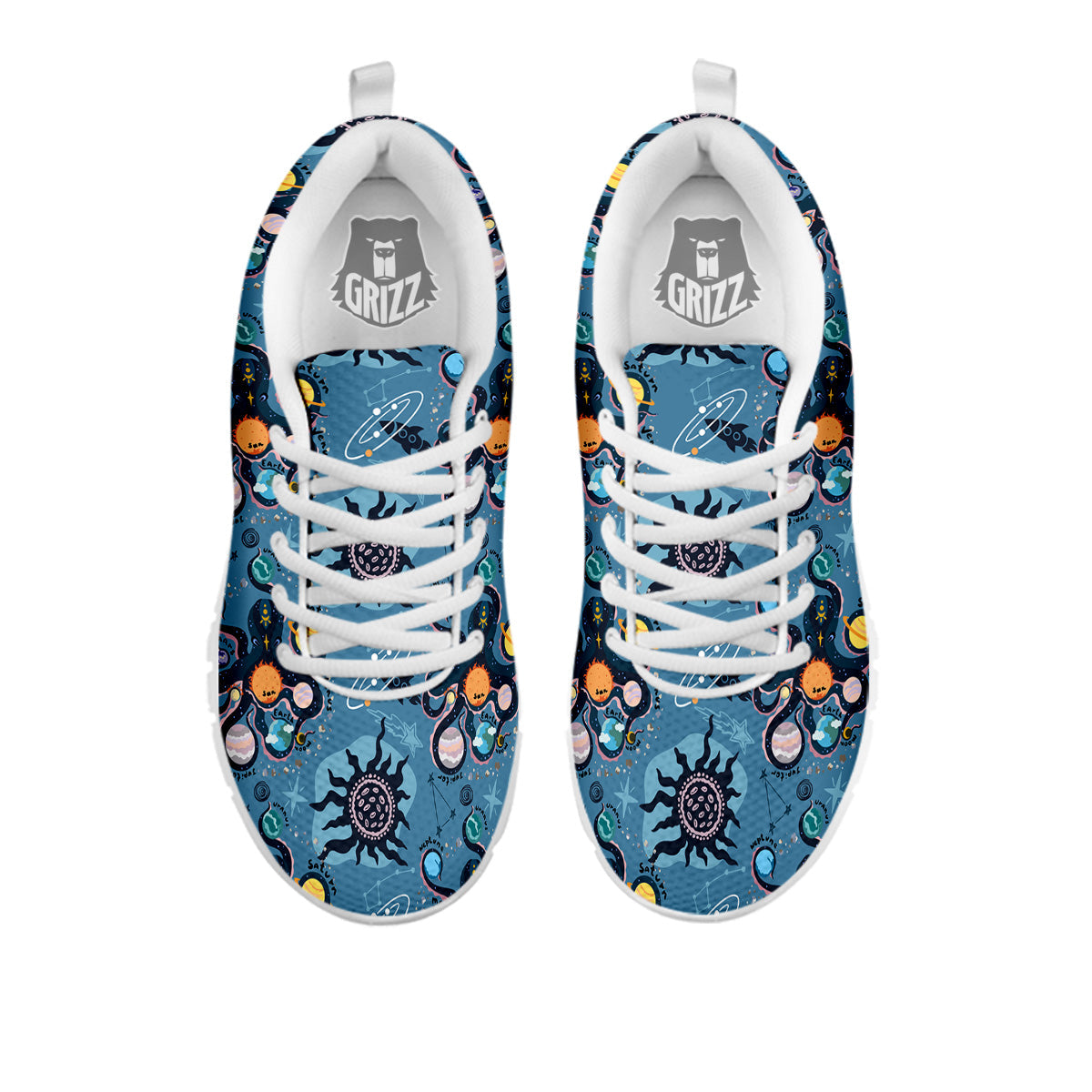 Alien On Planets Print Pattern White Sneaker-grizzshop