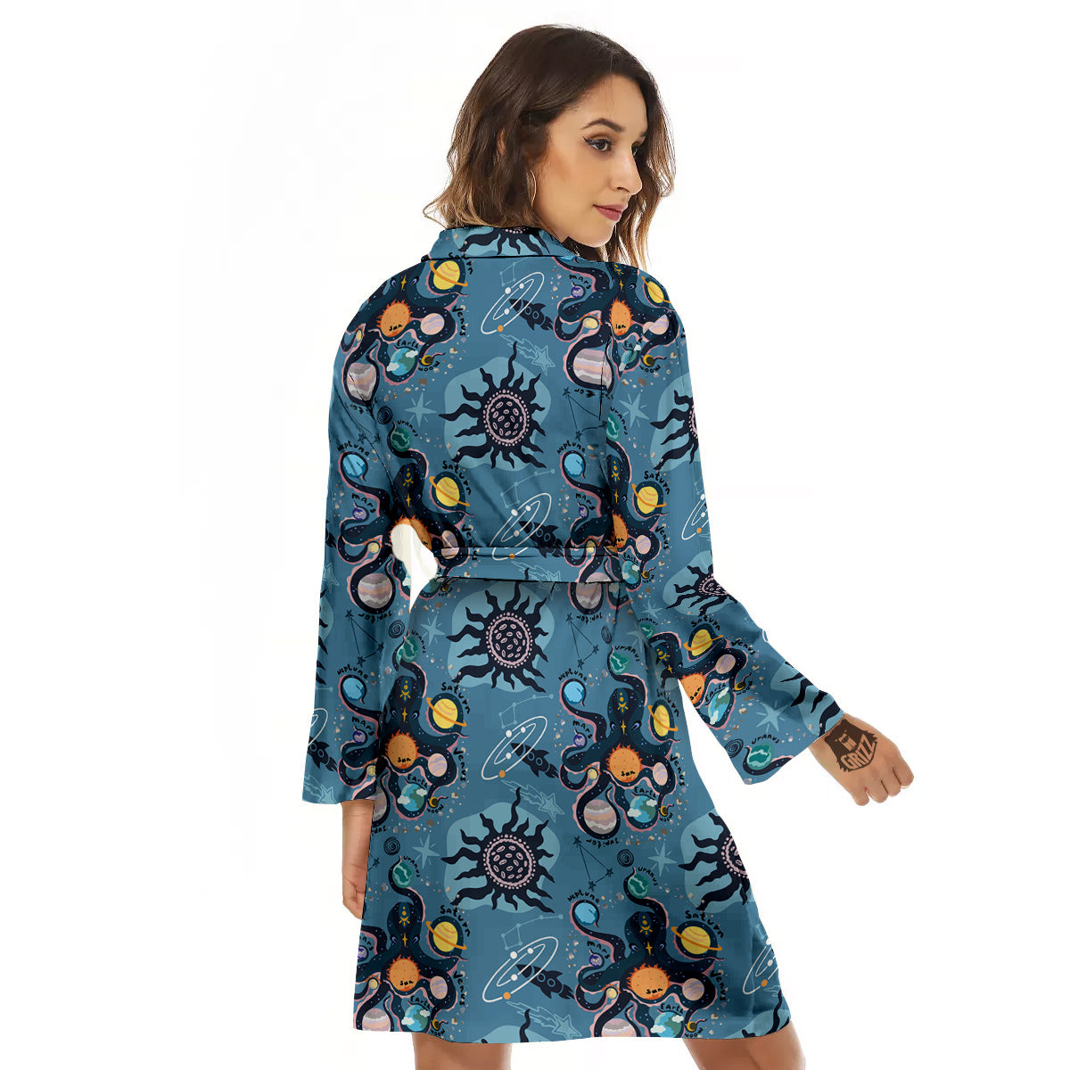 Alien On Planets Print Pattern Women's Robe-grizzshop