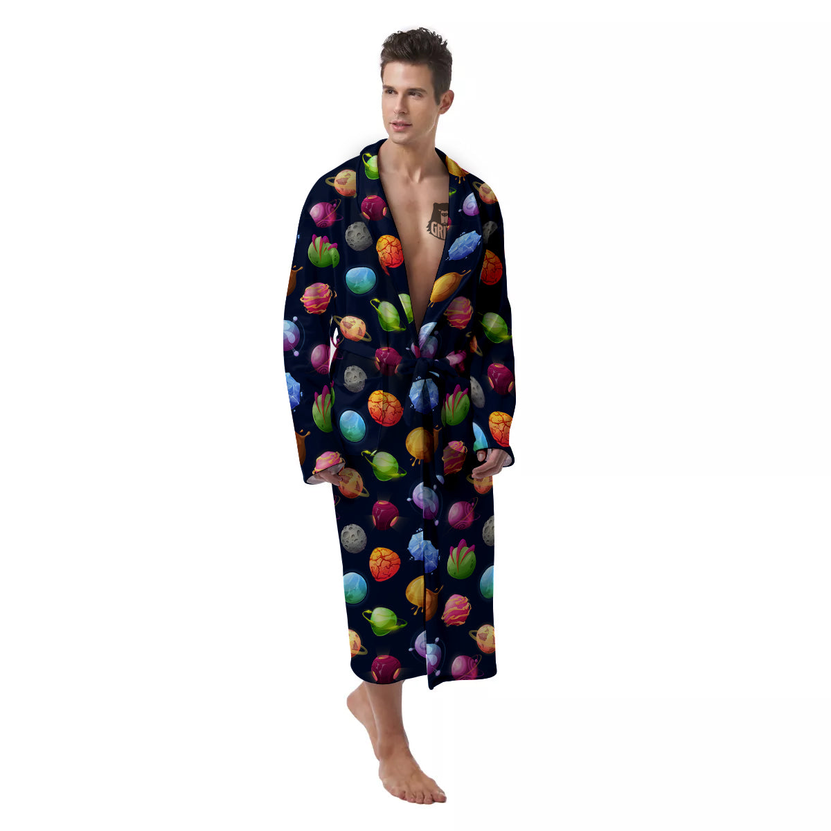 Alien Planets And Stars Print Pattern Men's Robe-grizzshop