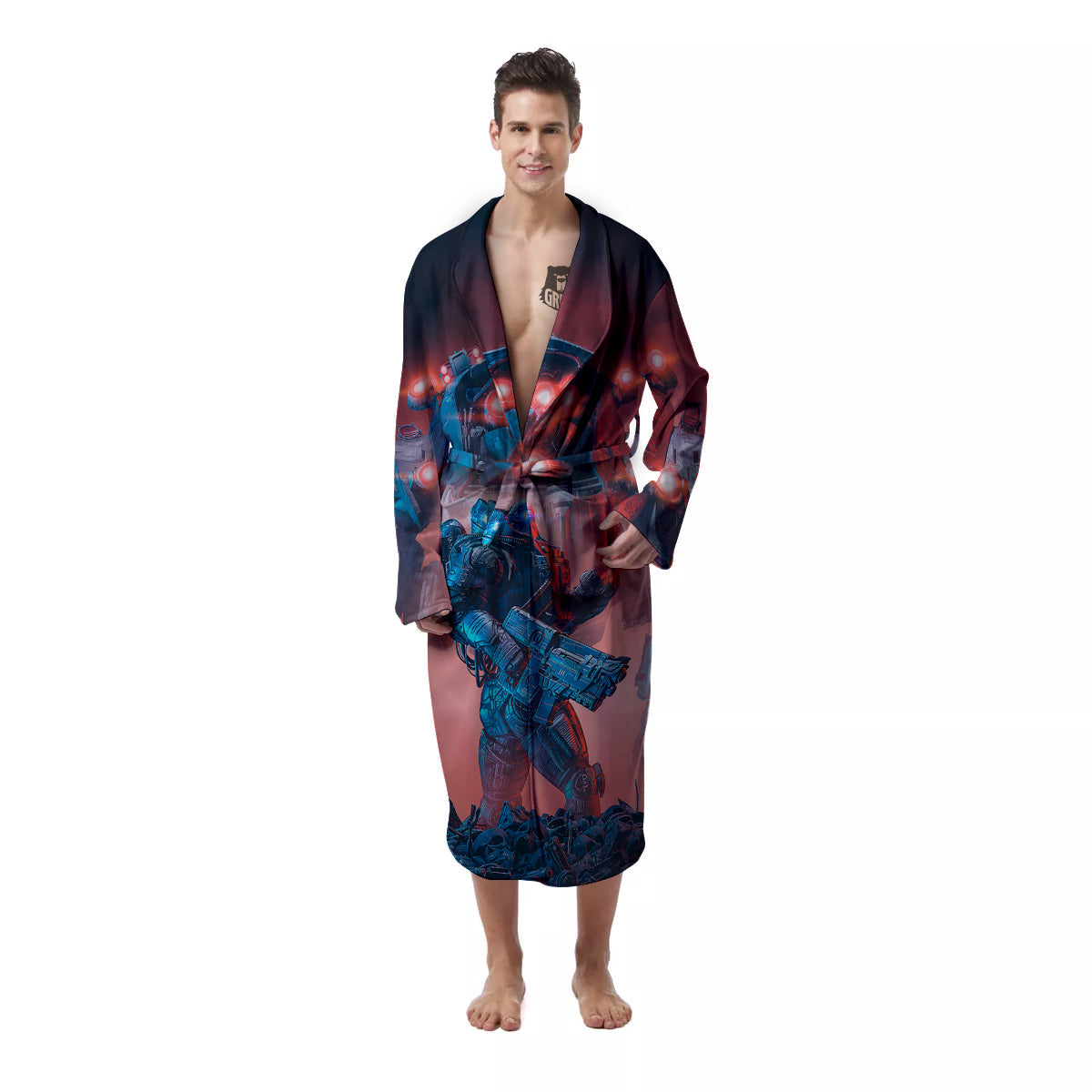 Alien Robot In the battlefield Men's Robe-grizzshop