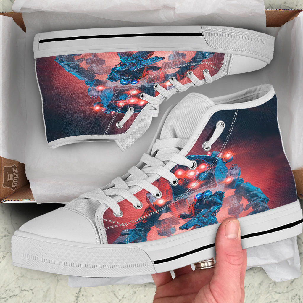 Alien Robot In the battlefield White High Top Shoes-grizzshop
