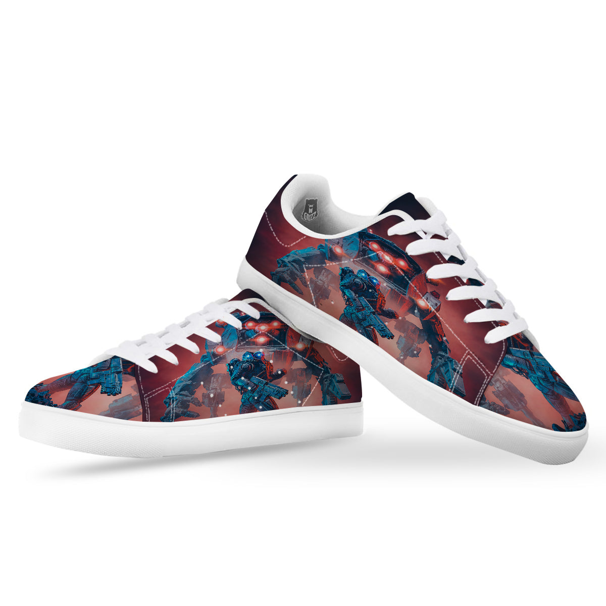 Alien Robot In the battlefield White Low Top Sneakers-grizzshop
