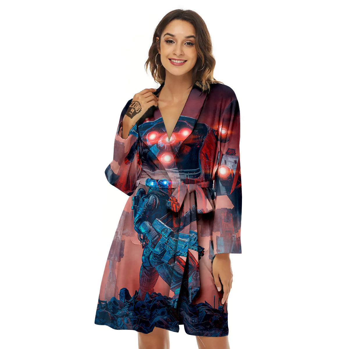 Alien Robot In the battlefield Women's Robe-grizzshop