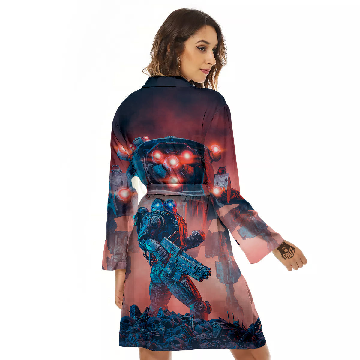 Alien Robot In the battlefield Women's Robe-grizzshop