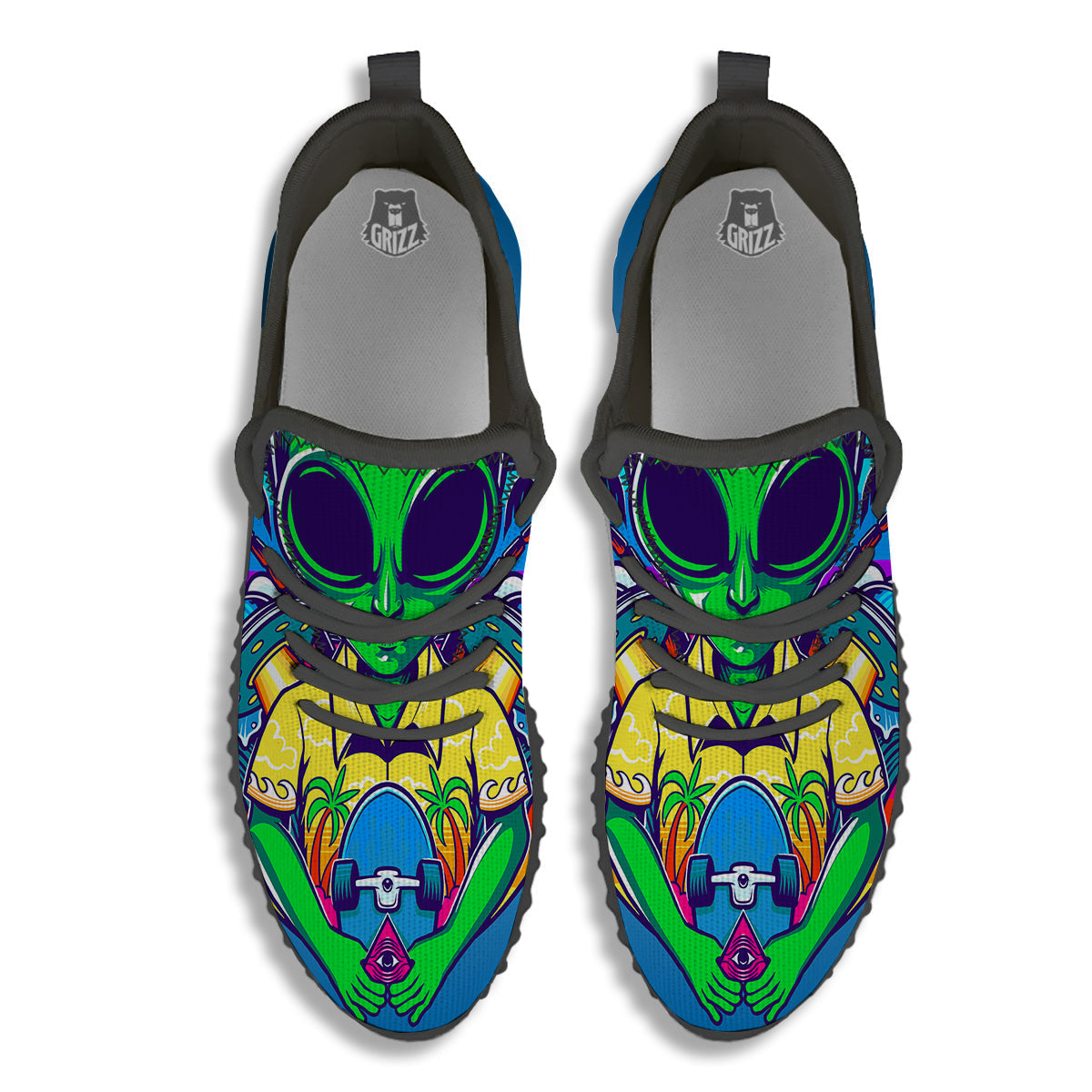 Alien Summer Beach Print Black Walking Shoes-grizzshop
