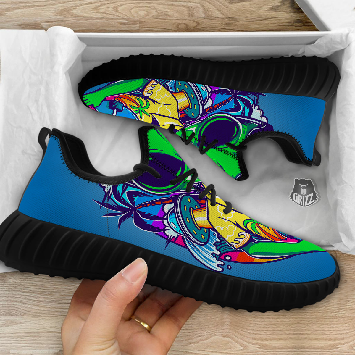 Alien Summer Beach Print Black Walking Shoes-grizzshop