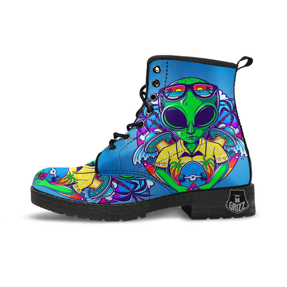 Alien Summer Beach Print Leather Boots-grizzshop