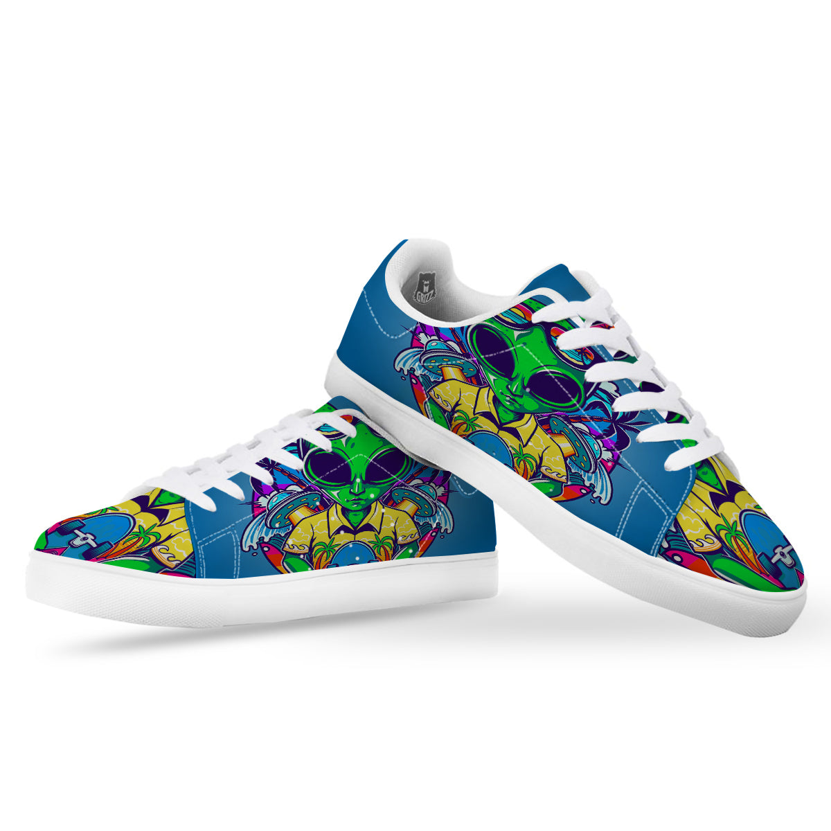 Alien Summer Beach Print White Low Top Sneakers-grizzshop