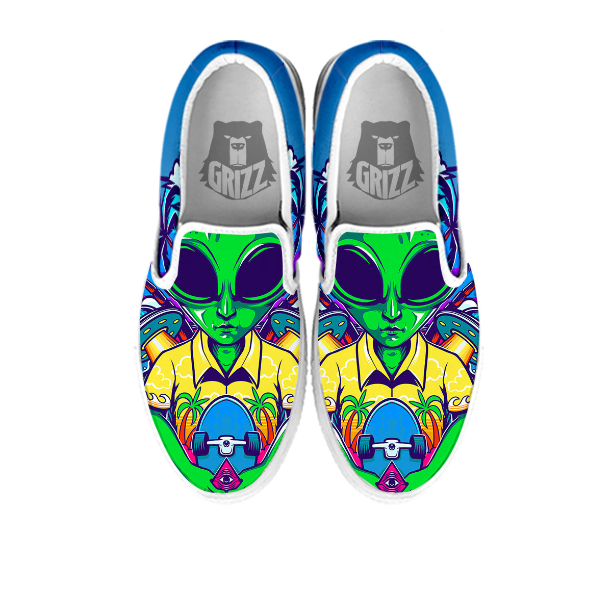Alien Summer Beach Print White Slip On Shoes-grizzshop
