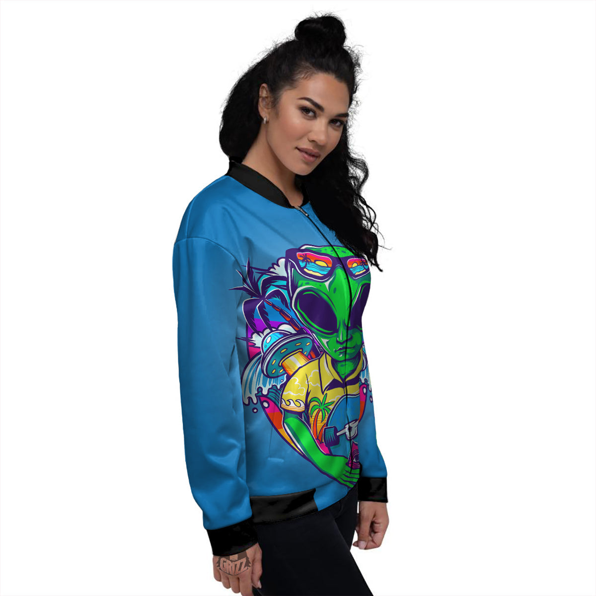 Alien Summer Beach Print Women's Bomber Jacket-grizzshop