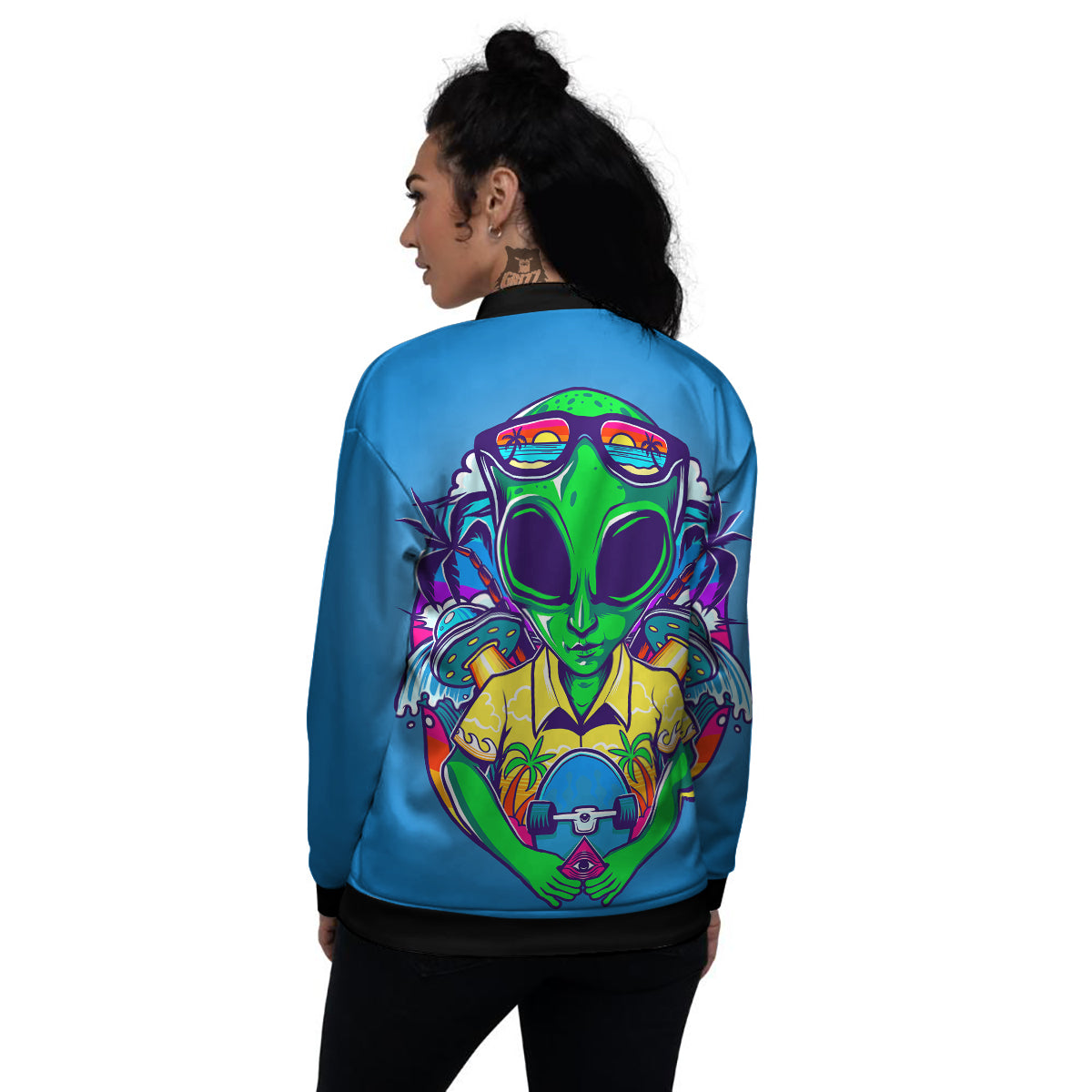 Alien Summer Beach Print Women's Bomber Jacket-grizzshop