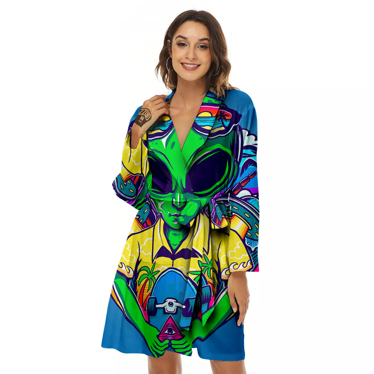 Alien Summer Beach Print Women's Robe-grizzshop