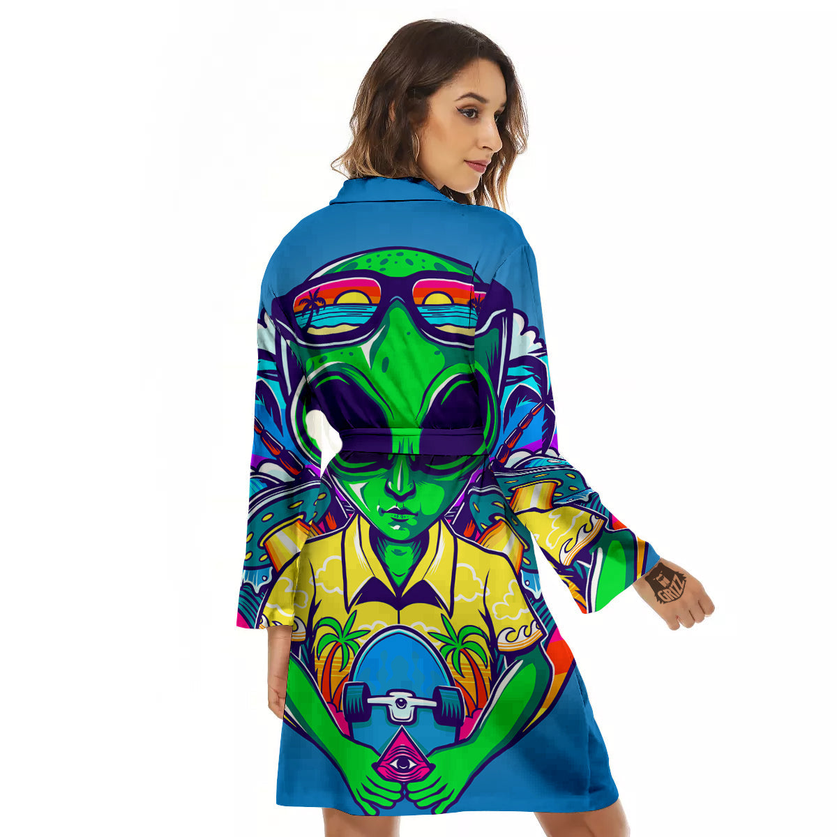 Alien Summer Beach Print Women's Robe-grizzshop