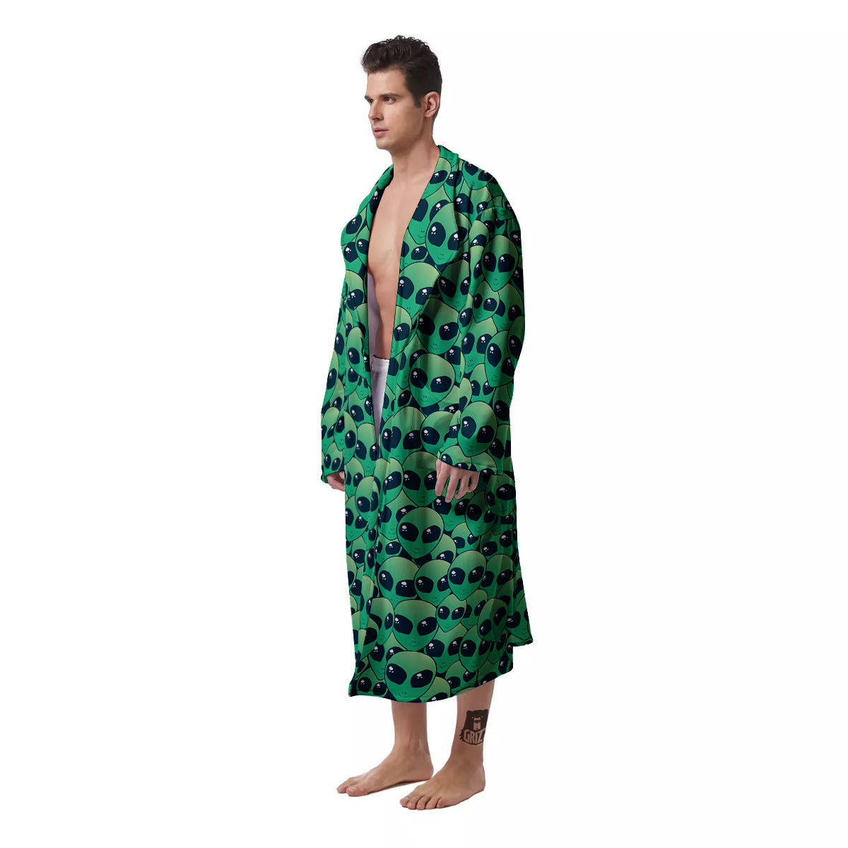 Alien UFO Green Cute Print Men's Robe-grizzshop