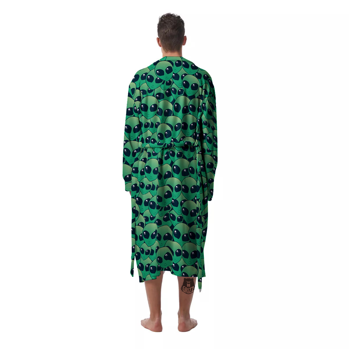 Alien UFO Green Cute Print Men's Robe-grizzshop