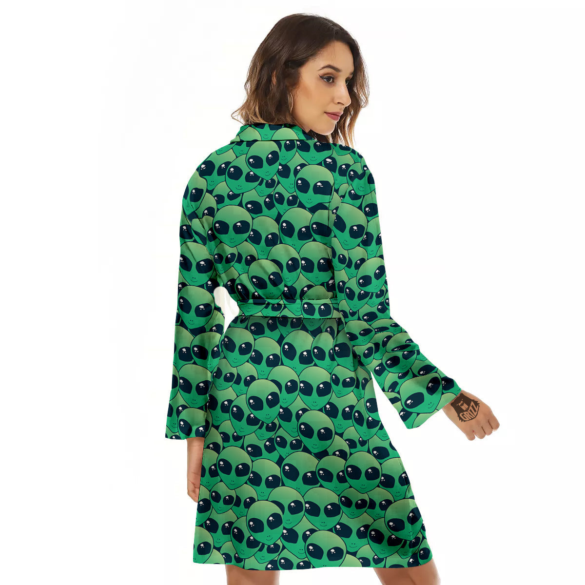 Alien UFO Green Cute Print Women's Robe-grizzshop