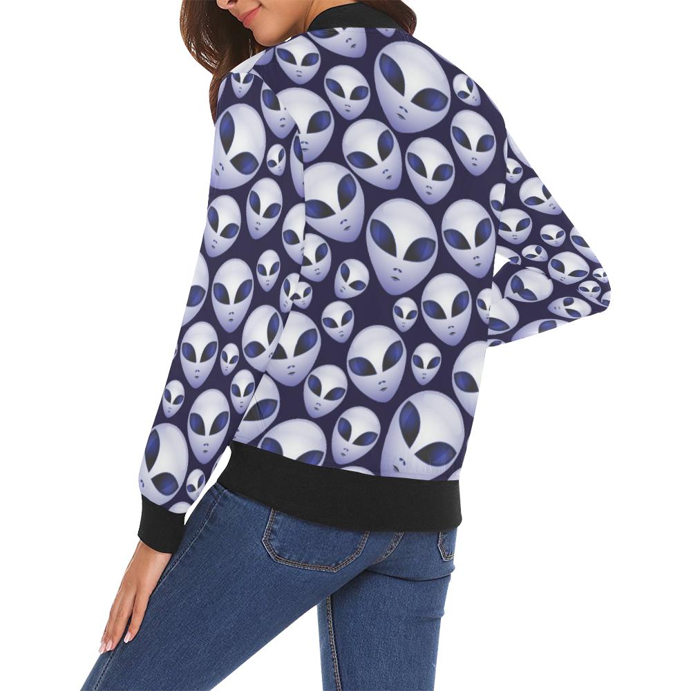 Alien Ufo Pattern Print Women Casual Bomber Jacket-grizzshop