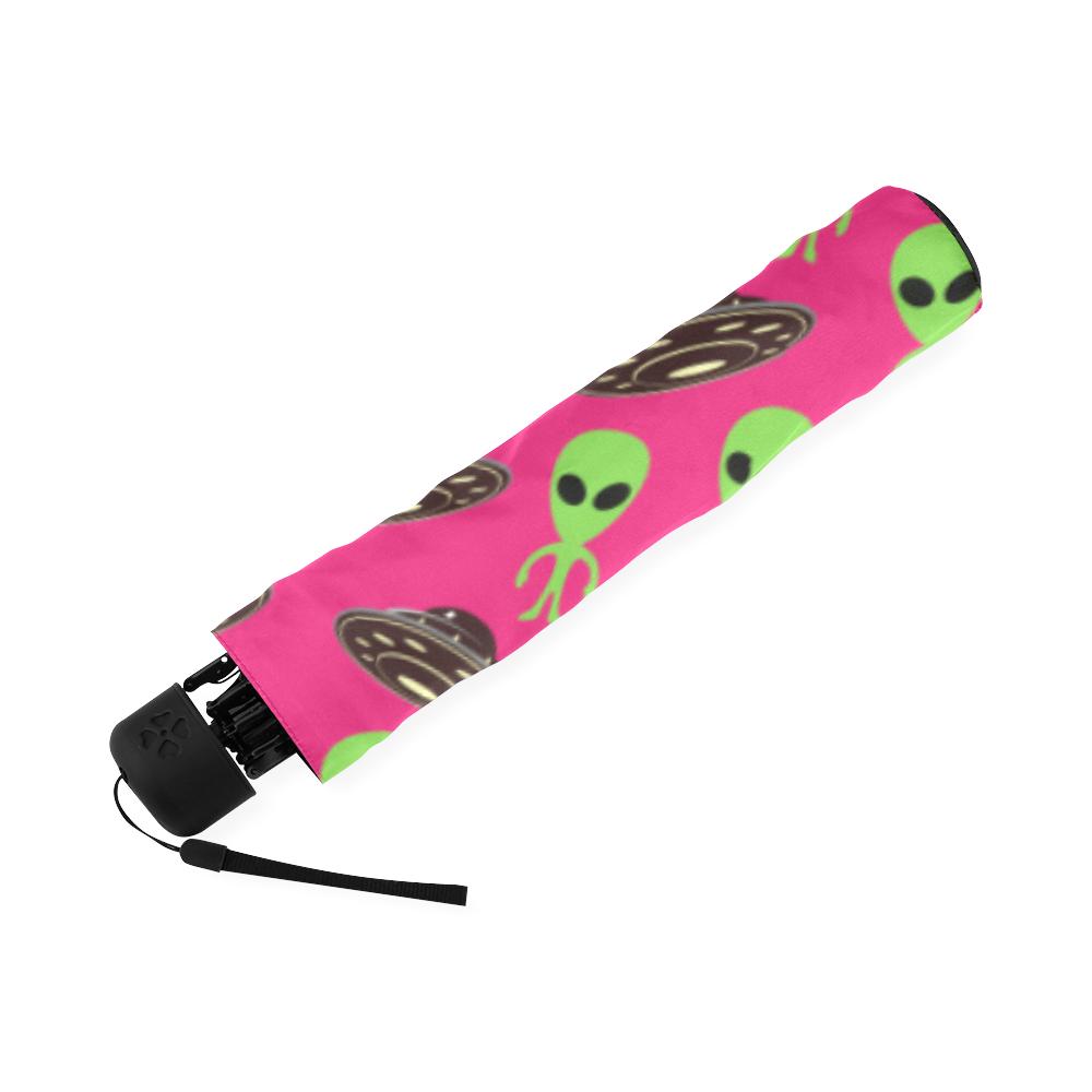 Alien Ufo Pink Pattern Print Foldable Umbrella-grizzshop