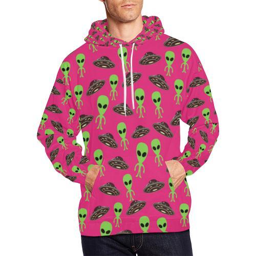 Alien Ufo Pink Pattern Print Men Pullover Hoodie-grizzshop