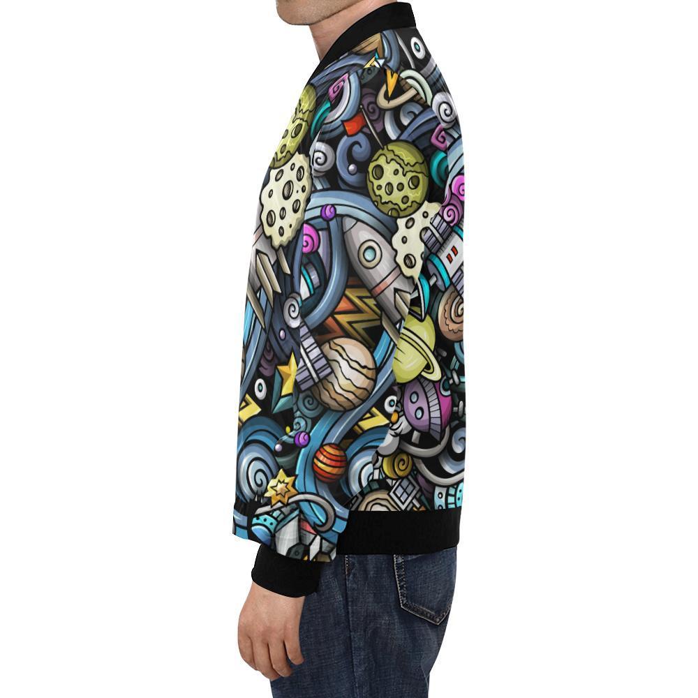 Alien Ufo Psychedelic Pattern Print Men's Bomber Jacket-grizzshop
