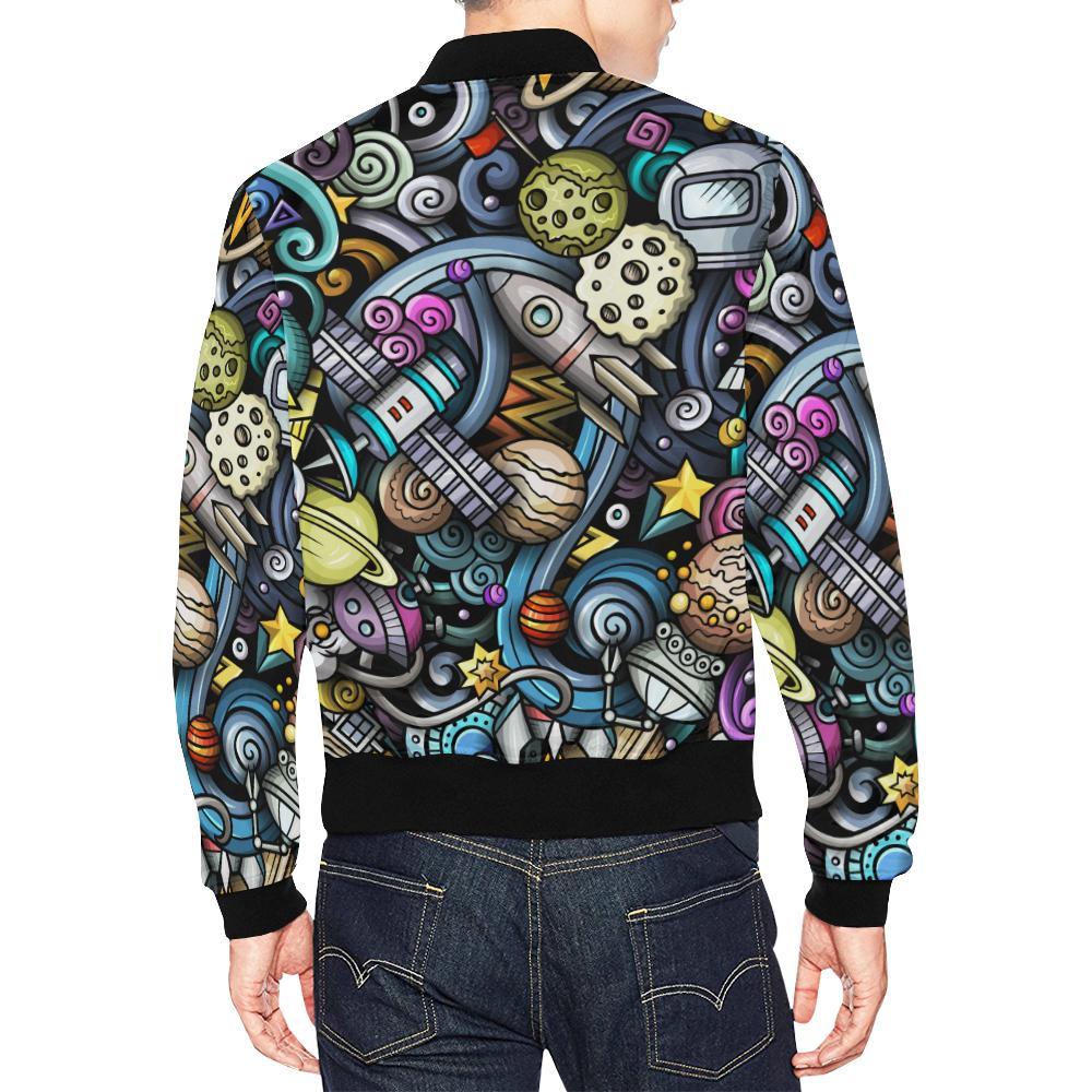 Alien Ufo Psychedelic Pattern Print Men's Bomber Jacket-grizzshop
