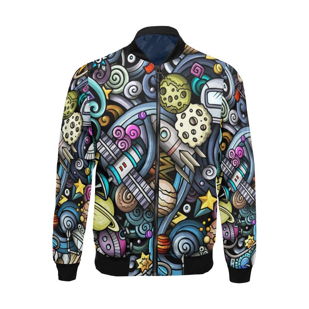 Alien Ufo Psychedelic Pattern Print Men's Bomber Jacket-grizzshop