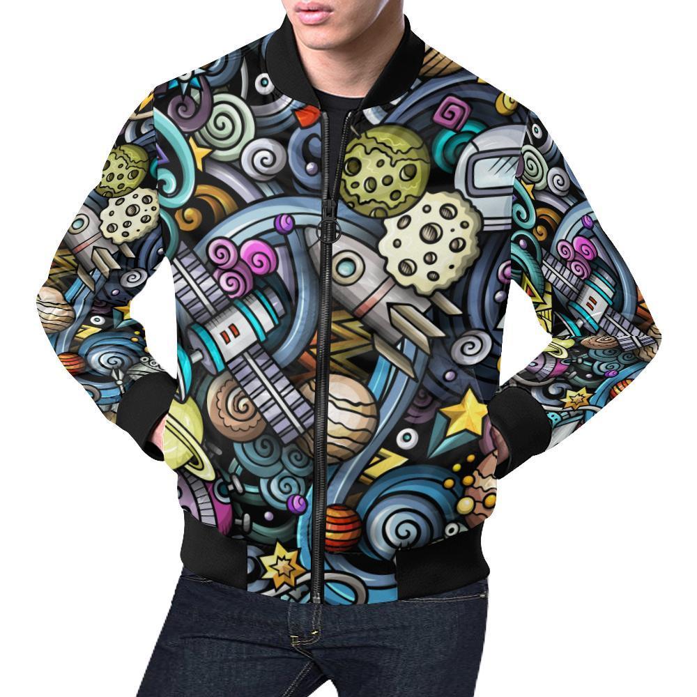 Alien Ufo Psychedelic Pattern Print Men's Bomber Jacket-grizzshop