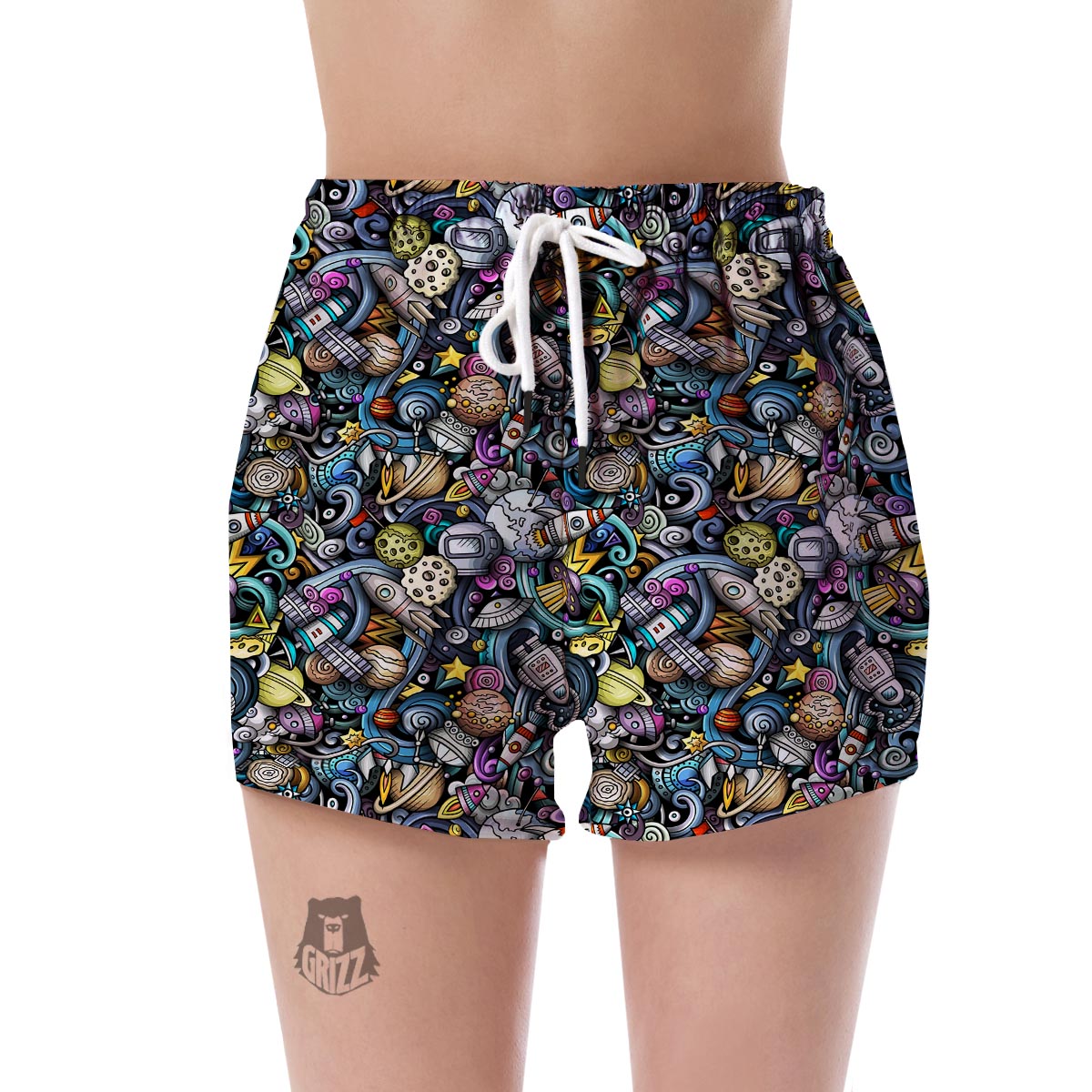 Alien Ufo Psychedelic Pattern Print Women's Shorts-grizzshop