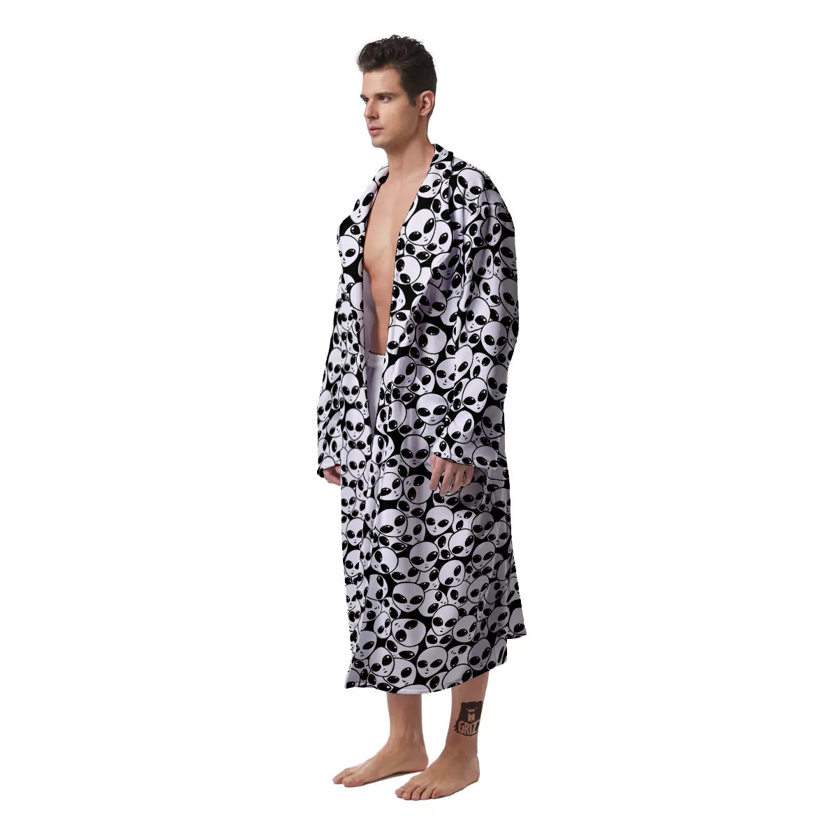 Alien White And Black Print Men's Robe-grizzshop
