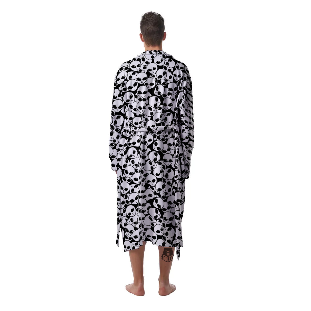 Alien White And Black Print Men's Robe-grizzshop