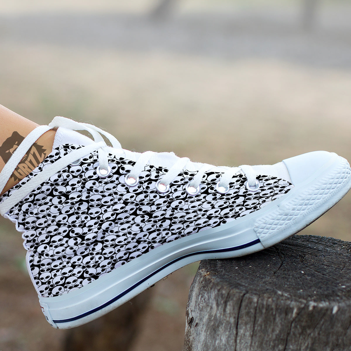 Alien White And Black Print White High Top Shoes-grizzshop