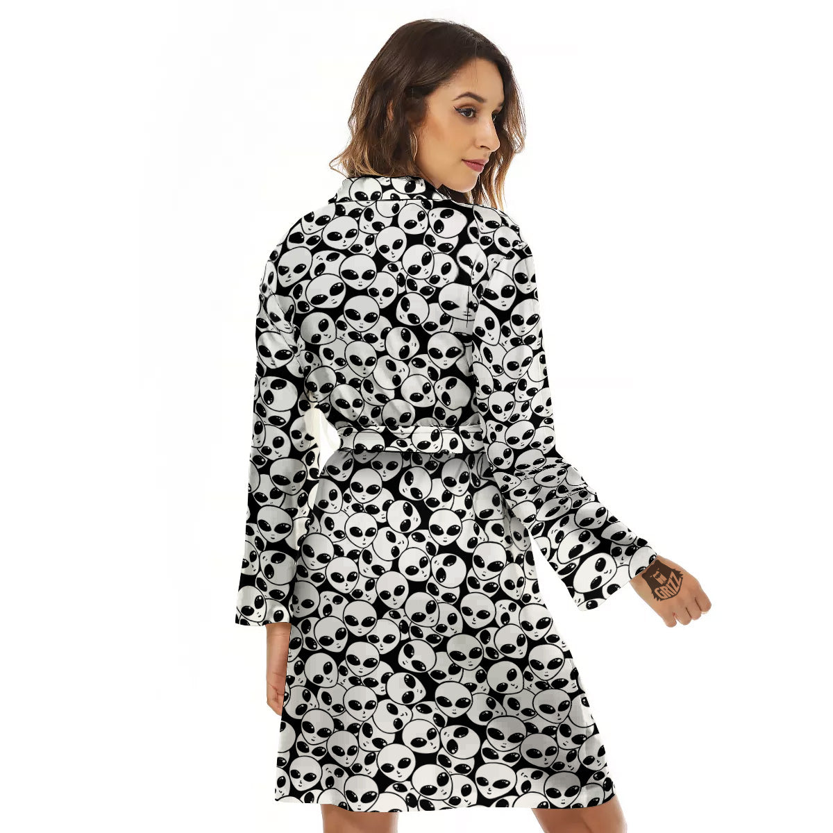 Alien White And Black Print Women's Robe-grizzshop