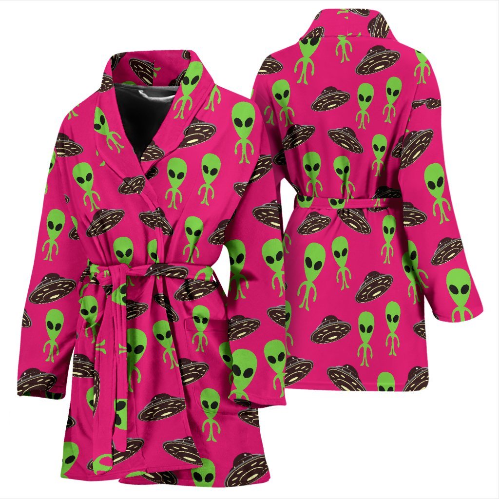 Alien Ufo Pink Pattern Print Pattern Women Long Robe-grizzshop