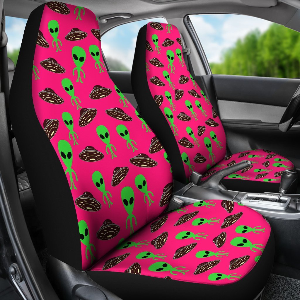 Alien Ufo Pink Pattern Print Universal Fit Car Seat Cover-grizzshop