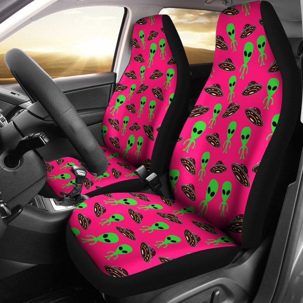 Alien Ufo Pink Pattern Print Universal Fit Car Seat Cover-grizzshop