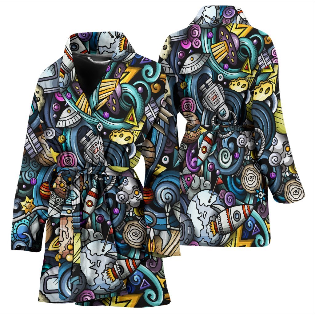 Alien Ufo Psychedelic Pattern Print Women Long Robe-grizzshop